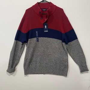 IZOD Men's Sweater Size L Long‎ Sleeve Shelter Island Color Blocked Stripe